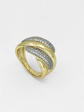 14K Gold Plated Twisted Dome Ring | Silver Cubic Zirconia Pave Statement Ring